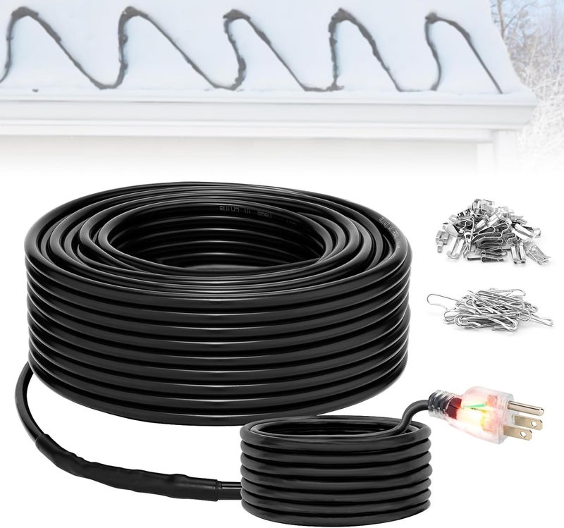 OAK LEAF 100Ft Heat Tape for Water Pipes, Self-Regulating Roof Heat Cable, Freeze Protection Heat Tape for Roof and Gutter with Light Indicator Plug & 5Ft Power Cord, 120V/ 6W/Ft - Image 1